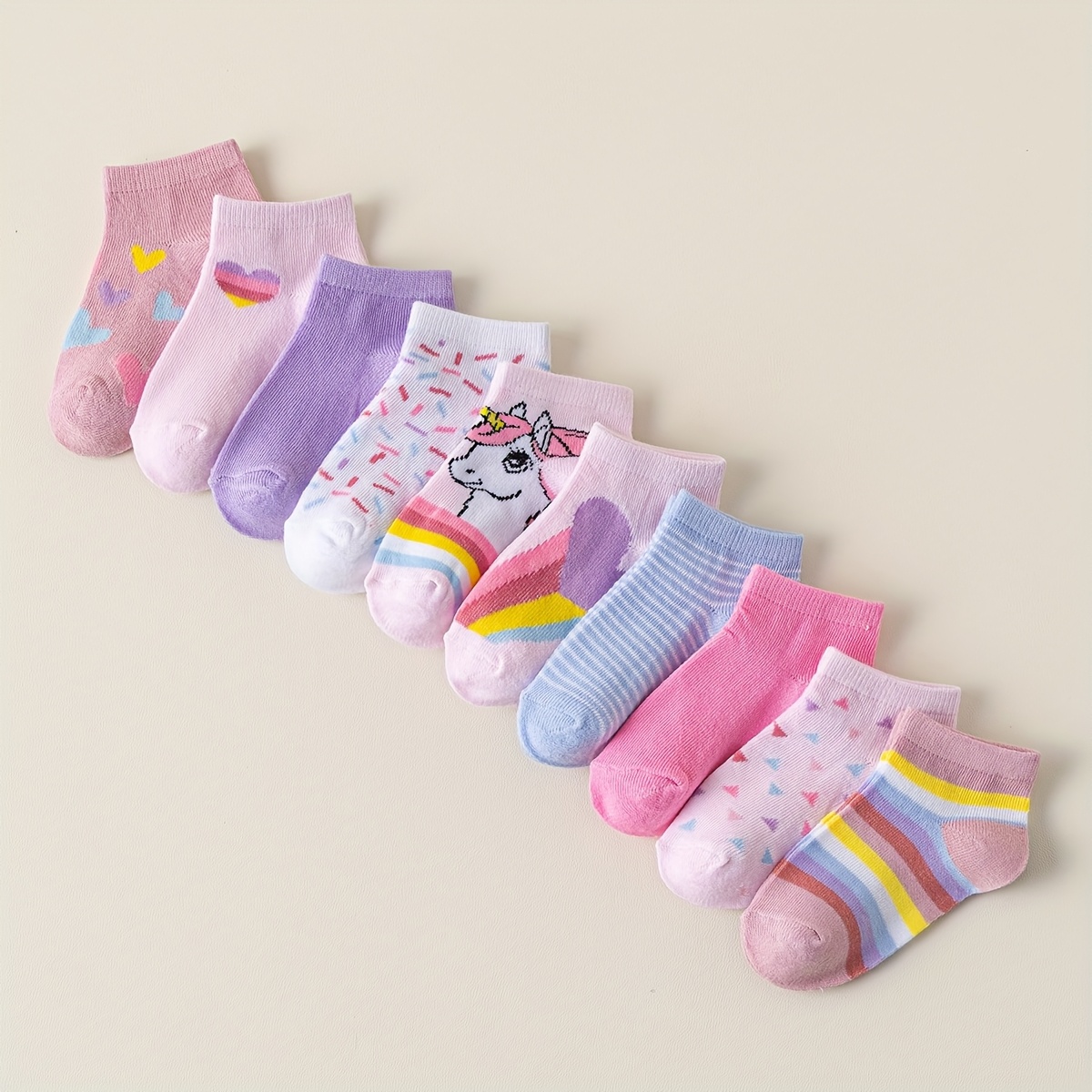 10 Pairs Of 's Socks For , Heart-shaped With And Cute Unicorn Pattern