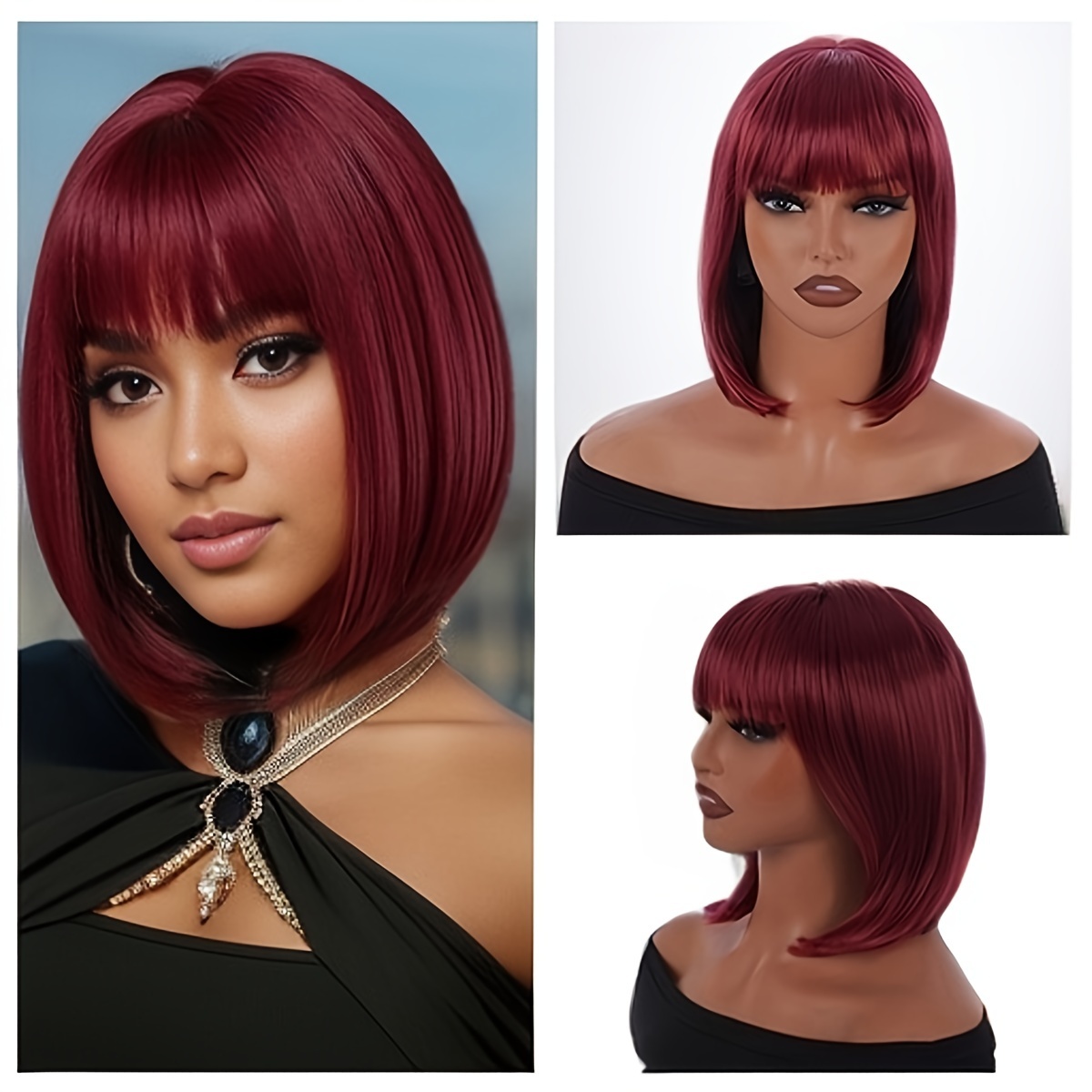 

Short Ombre Bob Wigs With Bangs Straight Middle Part Wigs Synthetic Wigs Heat Resistant Wigs Short Wigs For Women Daily Party Use