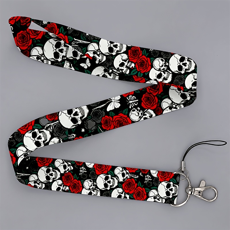 TEMU Cordon tendance 2D pour hommes et femmes, motif crâne noir et , compatible avec téléphones et badges d'identification, idéal pour quotidiennes