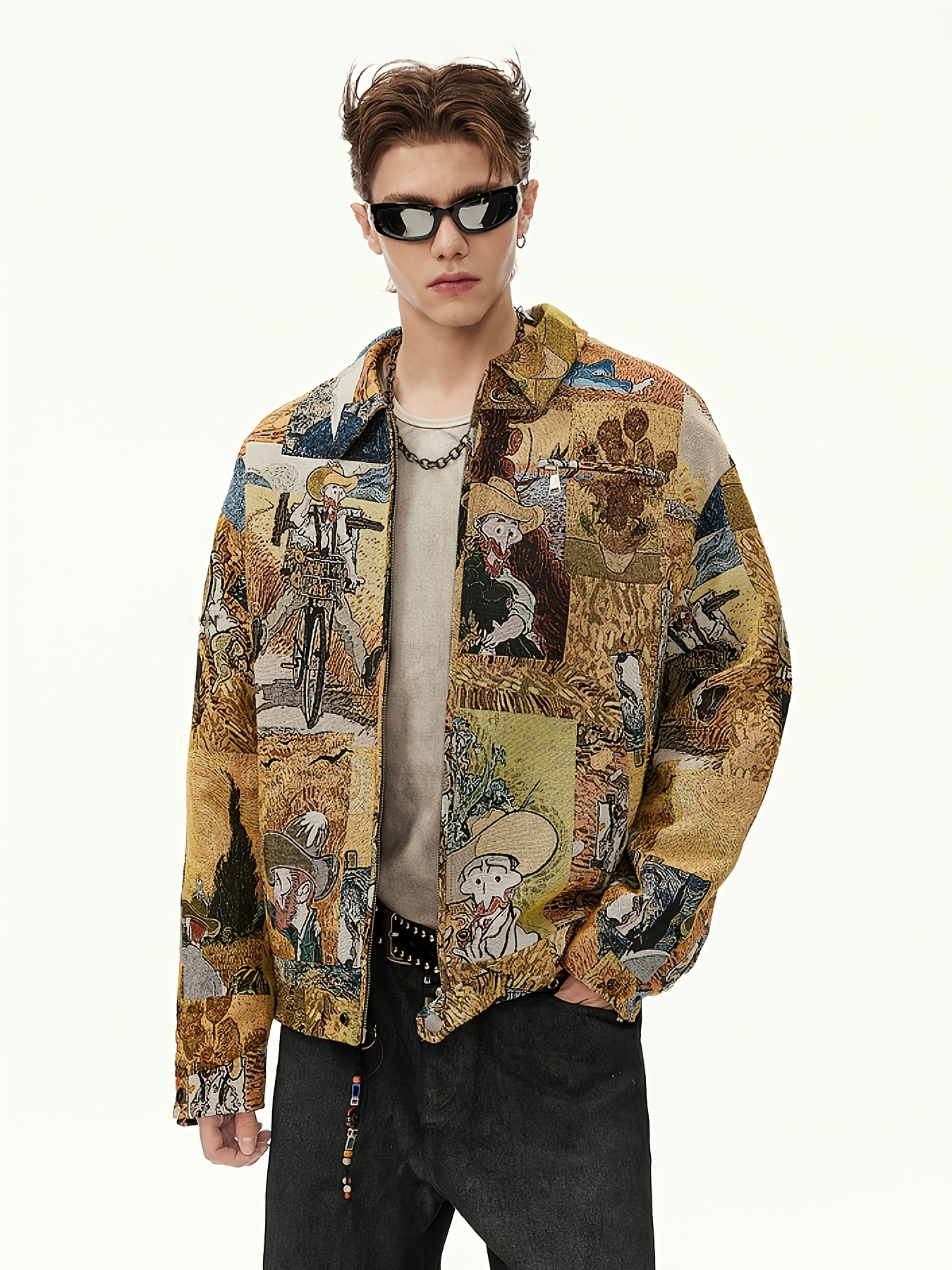 van   inspired embroidered jacket casual artistic long sleeve with front side pockets     ideal gift for men and women casual wear jacket van   inspired jacket jacquard embroidery zip up jacket