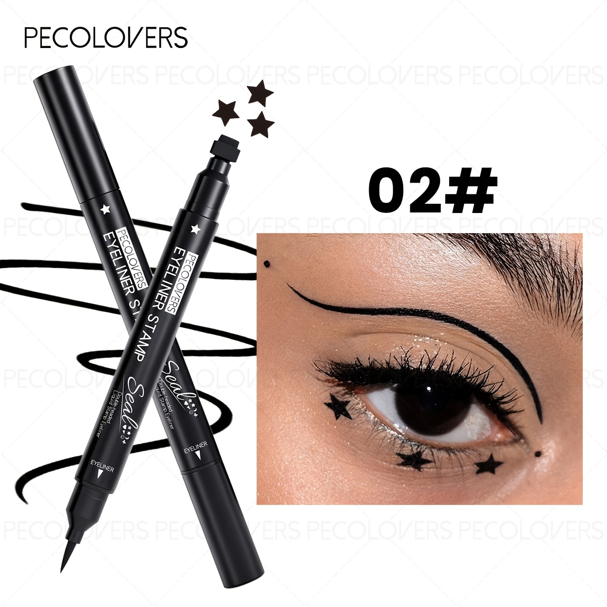 Image of 1pc Pecolovers Fast-set Wing Creator Duo | Water-resistant & , 24h Non-fading Formula, Dual-tip Brush & Wing Stamp, Beginner-easy , Convention Ready & Festival Makeup - Liquid Eyeliner Kit