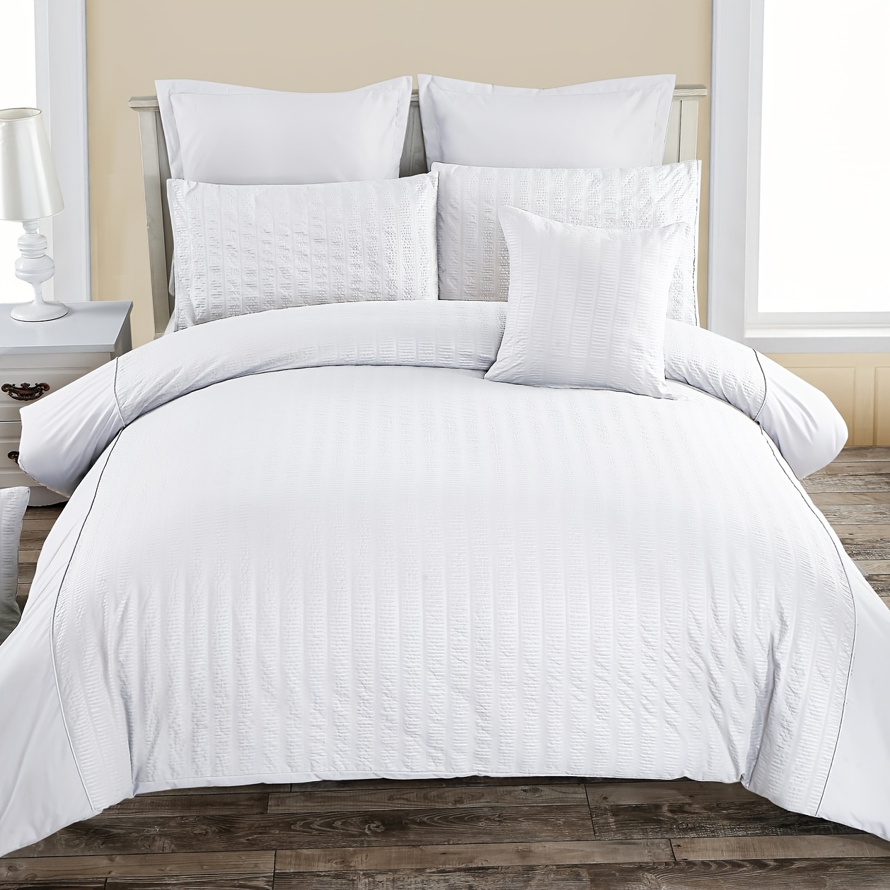 TEMU Set Of Bedding With A Seersucker Design, Including A Duvet Cover And 2 Pillowcases, Available In Australian Sizes Double, Queen, King, And Super