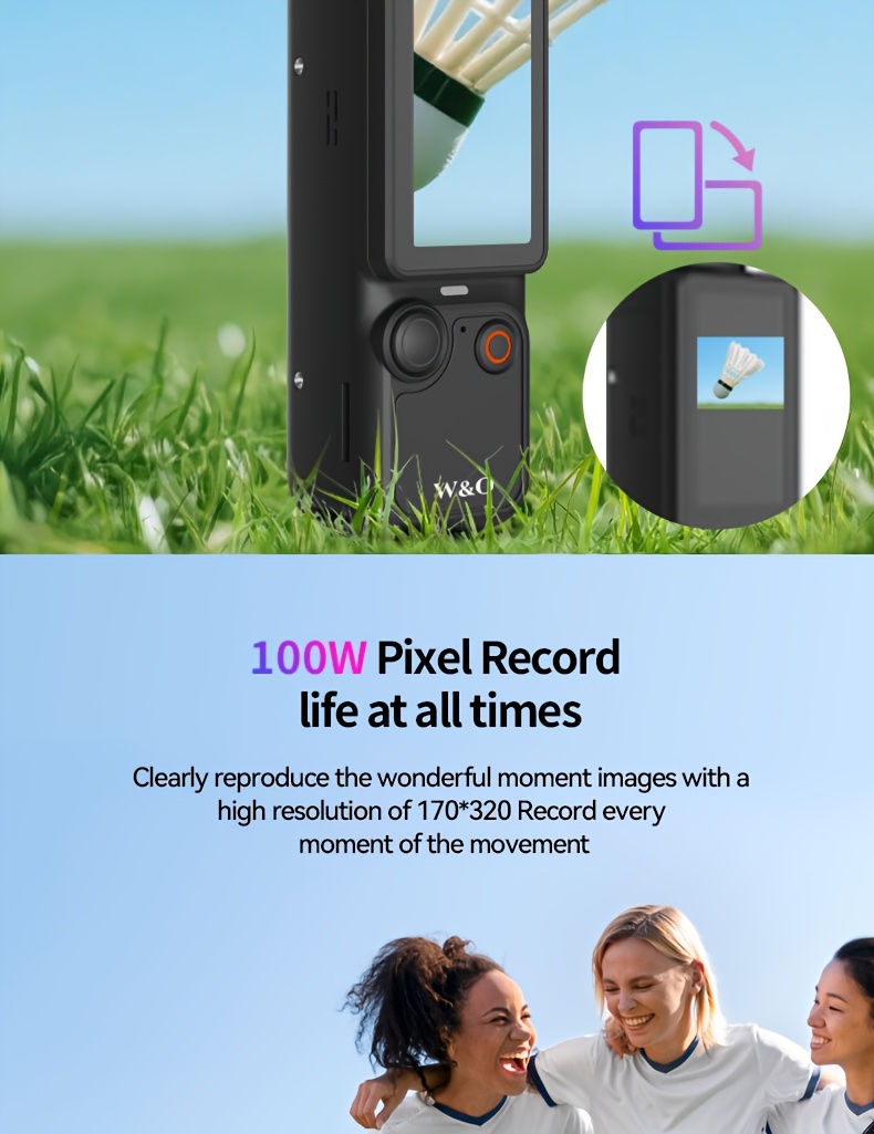 w&o 4k camera con da 1.9 e rotazione a ° - registrazione video 4k, scheda da 32gb, ricarica usb-c, stabilizzazione digitale, auto focus, compatibile per ciclismo, , vlogging - camcorder portatile per s, youtuber Dettagli dell'articolo 3