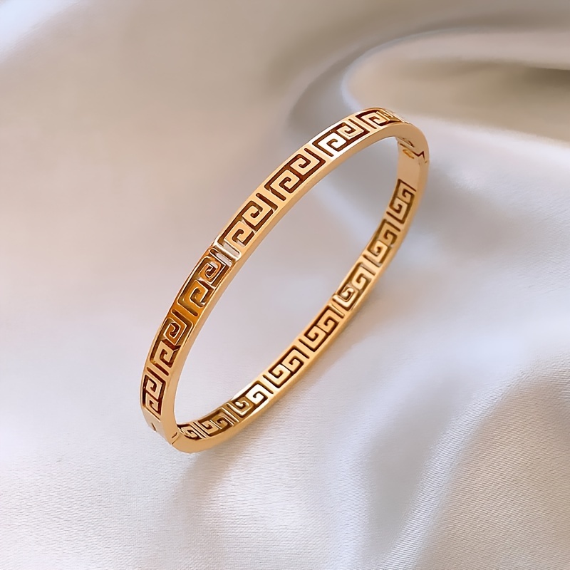 chic stainless steel bangle with hollow design retro style for gift for valentines day details 0