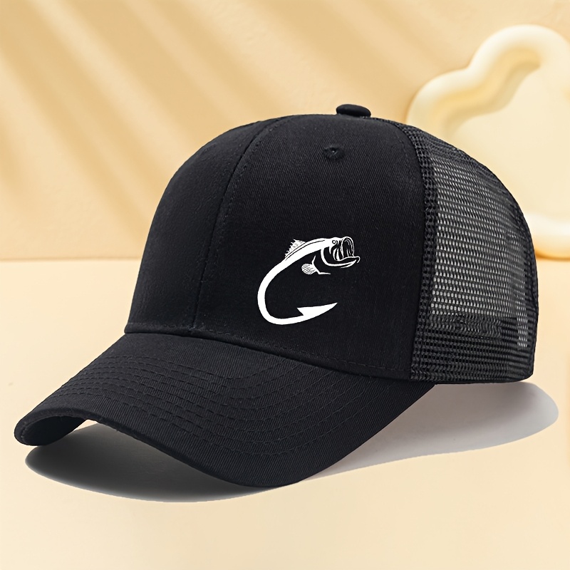 Fish Print High-end Mesh Baseball Cap Outdoor Vacation Camping Casual Adjustable Size Duckbill Hat Men's Baseball Cap