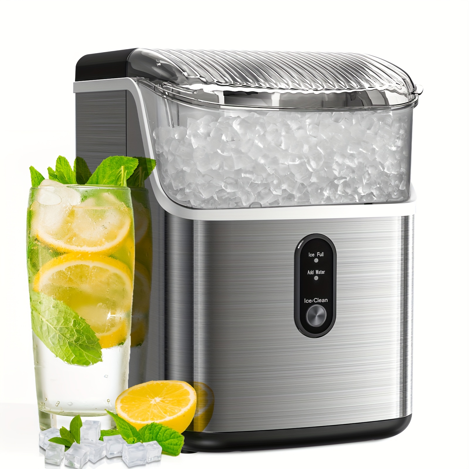 

Ice Maker Countertop, Self-cleaning Portable Ice Machine With Ice Scoop And Basket, Soft Chewable Ice In 7 Mins, 35lbs/24h, For Home Kitchen Office Party, Stainless