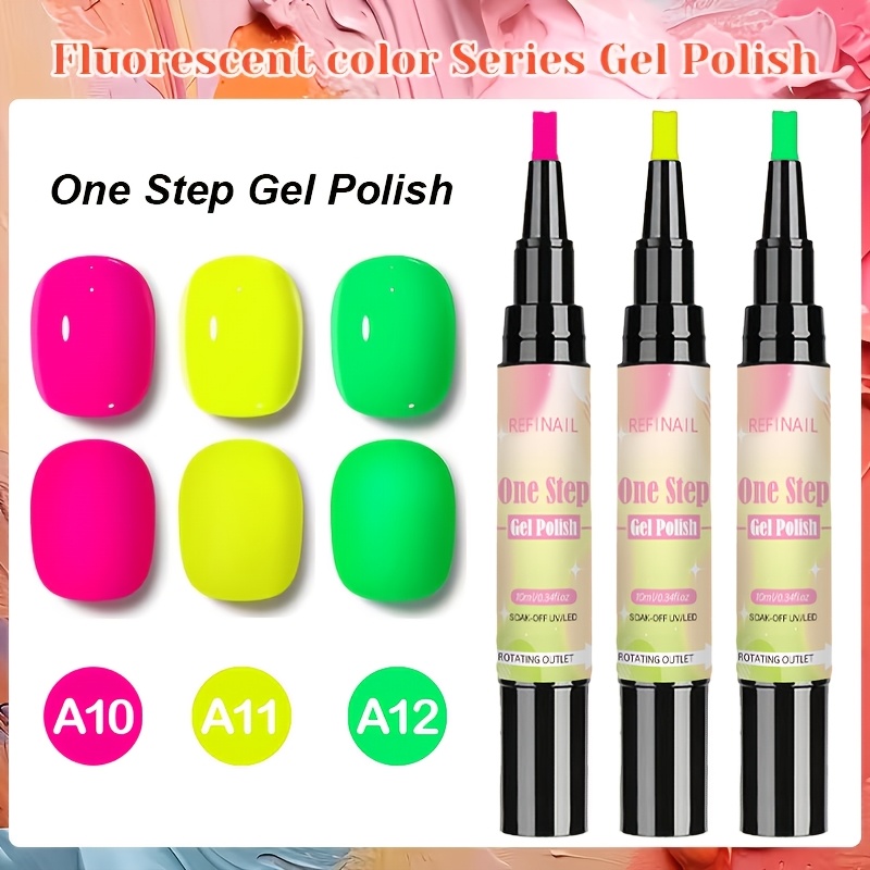 Image of 3pcs Fluorescent Set, For Primer And Sealing Layer, Nail Products, High Fluorescent Pink, Yellow And Green, Rotating, Fluorescent Color, Requiring Led Curing, Very Suitable For Beginners