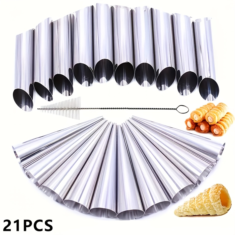 

21pcs Stainless Steel Cream Horn Mold Set, And Versatile Waffle Cones, Cream Horns, Croissants, Including Cone Molds And Cleaning Brushes, Kitchen Baking Accessories, Christmas Gifts