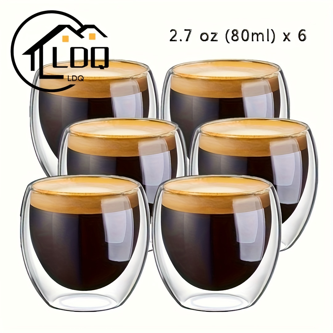 

6pcs Glass Espresso Coffee Mugs , Double Wall Insulated Cups Set Drinking Glasses For Tea, Coffee, Latte, Cafe, Milk, Clear For Restaurant Eid Mubarak