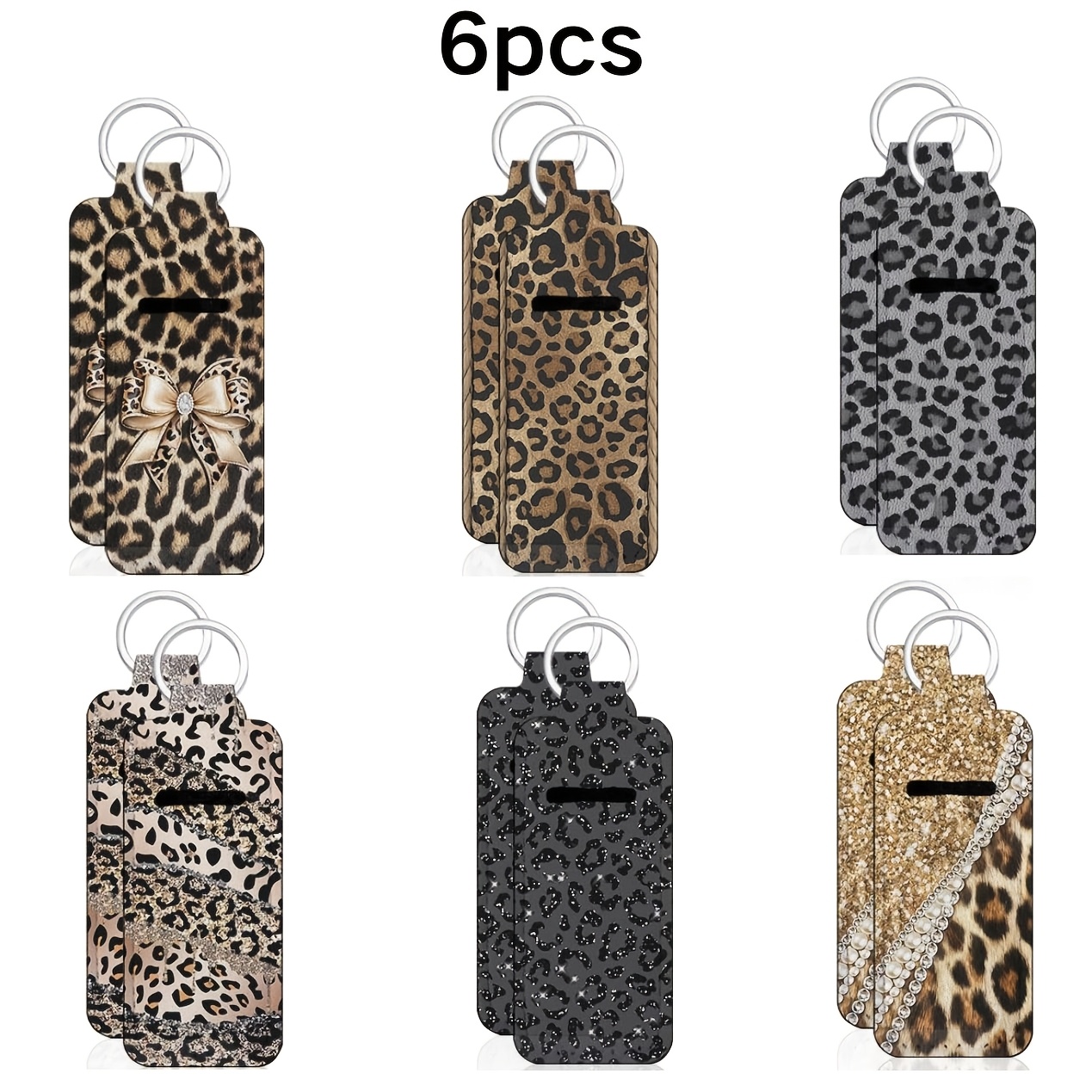 TEMU 6pcs Leopard Print Lipstick Holder Keychain - Suitable For Lip Balm And Lip Gloss, Fashionable Lip Balm Keychain Pouch Charm Travel Accessory,