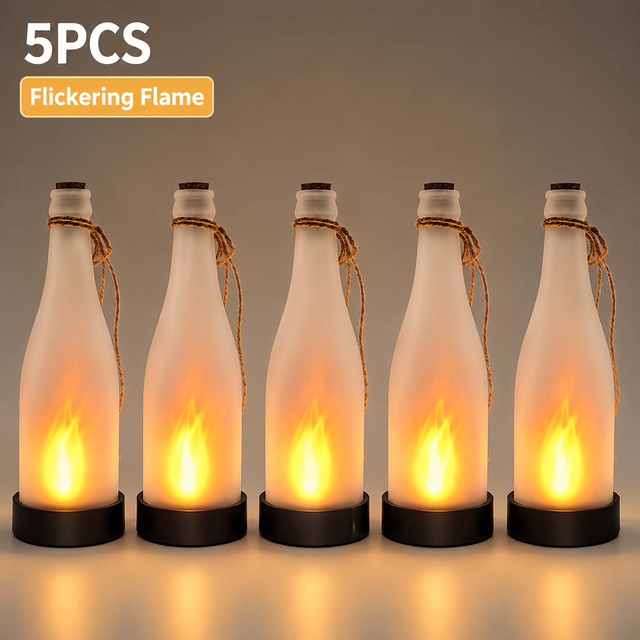 TEMU 5pcs Set Of Solar Wine Bottle Flame Lights, Outdoor Led Simulation Flame Pendant Lights, Creative Bar Atmosphere Decorative Lights, Plastic Wine