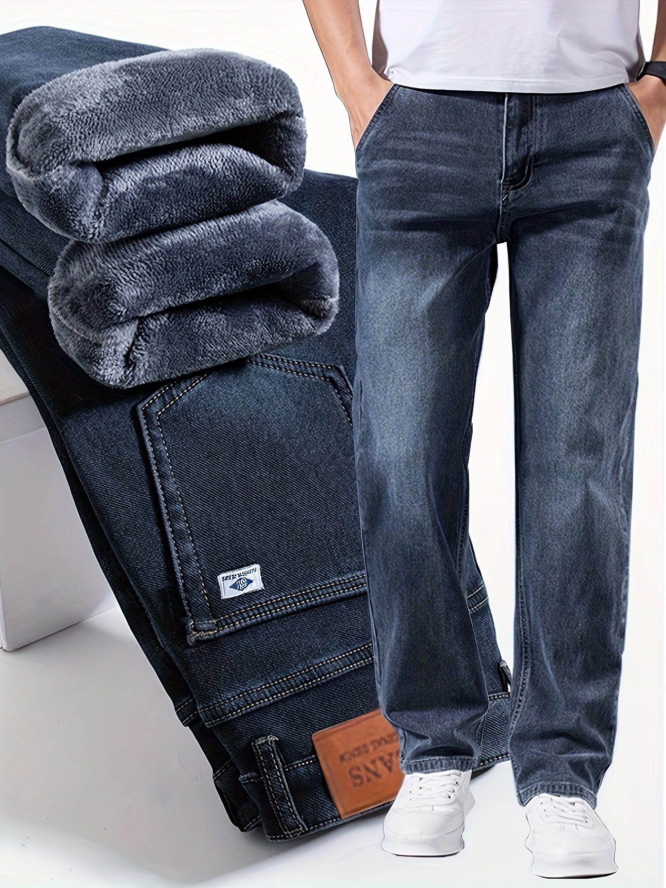 jeans formales negocios hombre pantalones invernales gruesos