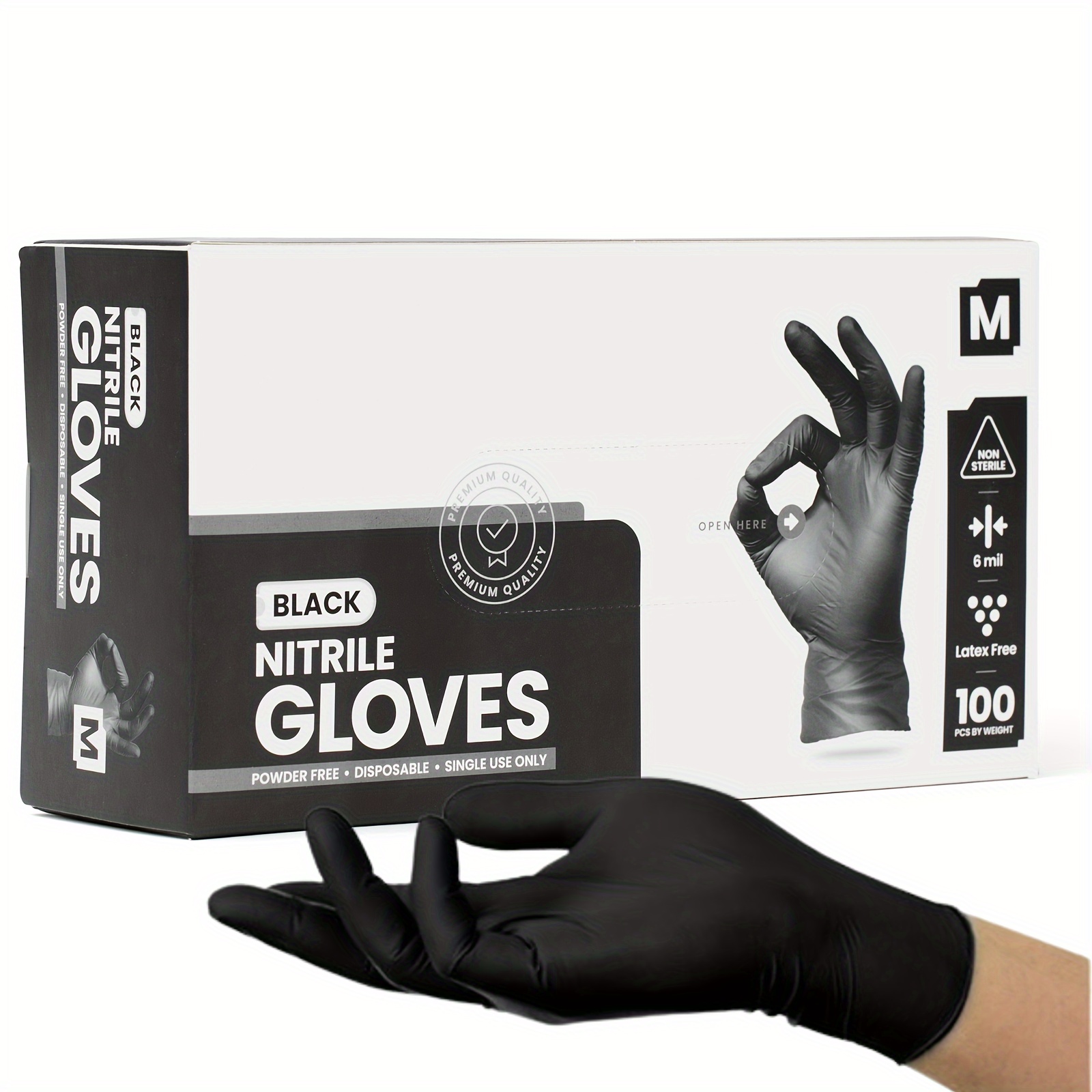 TEMU 100pcs Black Nitrile Disposable Gloves - Oil & Water Resistant, Latex-free For Kitchen, Bathroom, Outdoor Cleaning