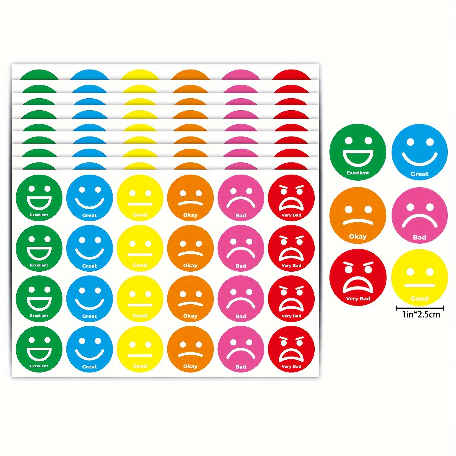 Image of 20 Sheets Per Pack, 480 Stickers Per Pack, 1.5in/3.8cm Per Sticker, Six-color Round Stickers, Mood Stickers, 6 Types Of Stickers