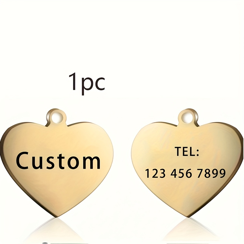 TEMU 1pc Plaque Personnalisée de Cœur pour Chien, Pendentif Collier en Acier Inoxydable avec Nom et Numéro de Téléphone Gravé au Laser pour Chat