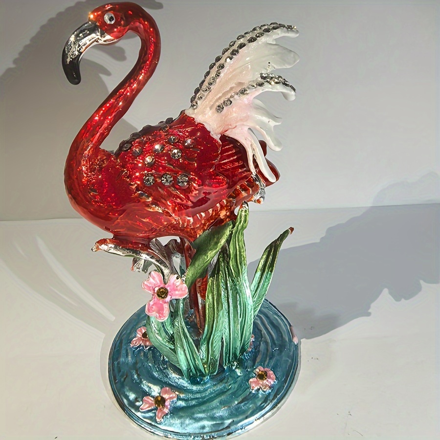 

Hand-painted Enamel Flamingo Jewelry Box - Decorative Flamingo Ornament For Home Decor & Gifting