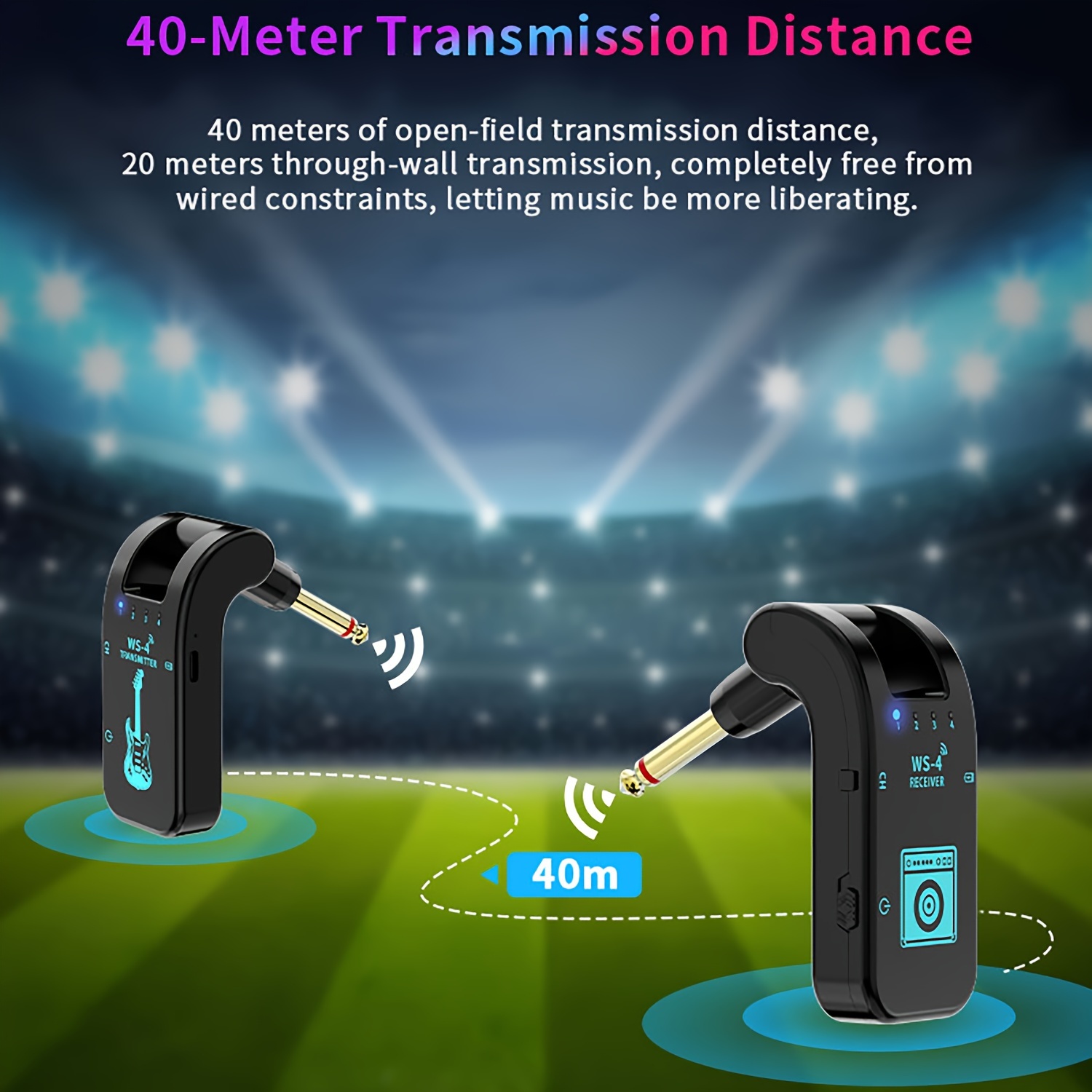 2.4GHz Wireless Guitar System with Rechargeable Battery - High-Quality Chip, 10-Hour Playtime, Auto Pairing for Electric Guitars, Basses & More - Black, Wireless Guitar Transmitter