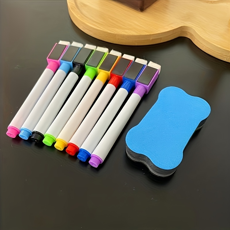 TEMU 8 Non-scratch Erasable Whiteboard Markers - Random Color Set, Eraser, Magnetic Erasable Markers - Office Supplies