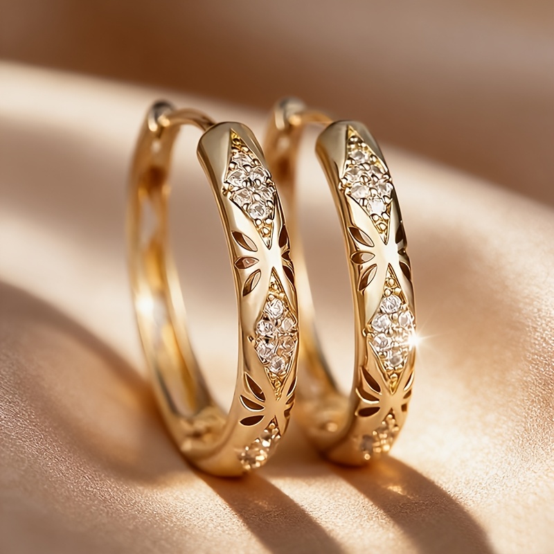 TEMU A Pair Of Elegant Bohemian Floral Micro-pave Zirconia Earrings Women's Hoop Earrings Suitable For Wedding Daily Party Banquet Wear