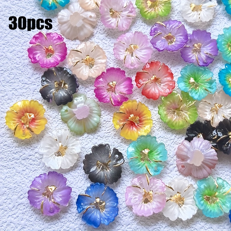 2d Flat, 20/30pcs 0.59in Random Color Mixing Acrylic Lovely Shiny Color Flower Flat Back Single Hole Rhinestone Pendant, Suitable For Making Earrings, Necklaces, Key Rings, Accessories