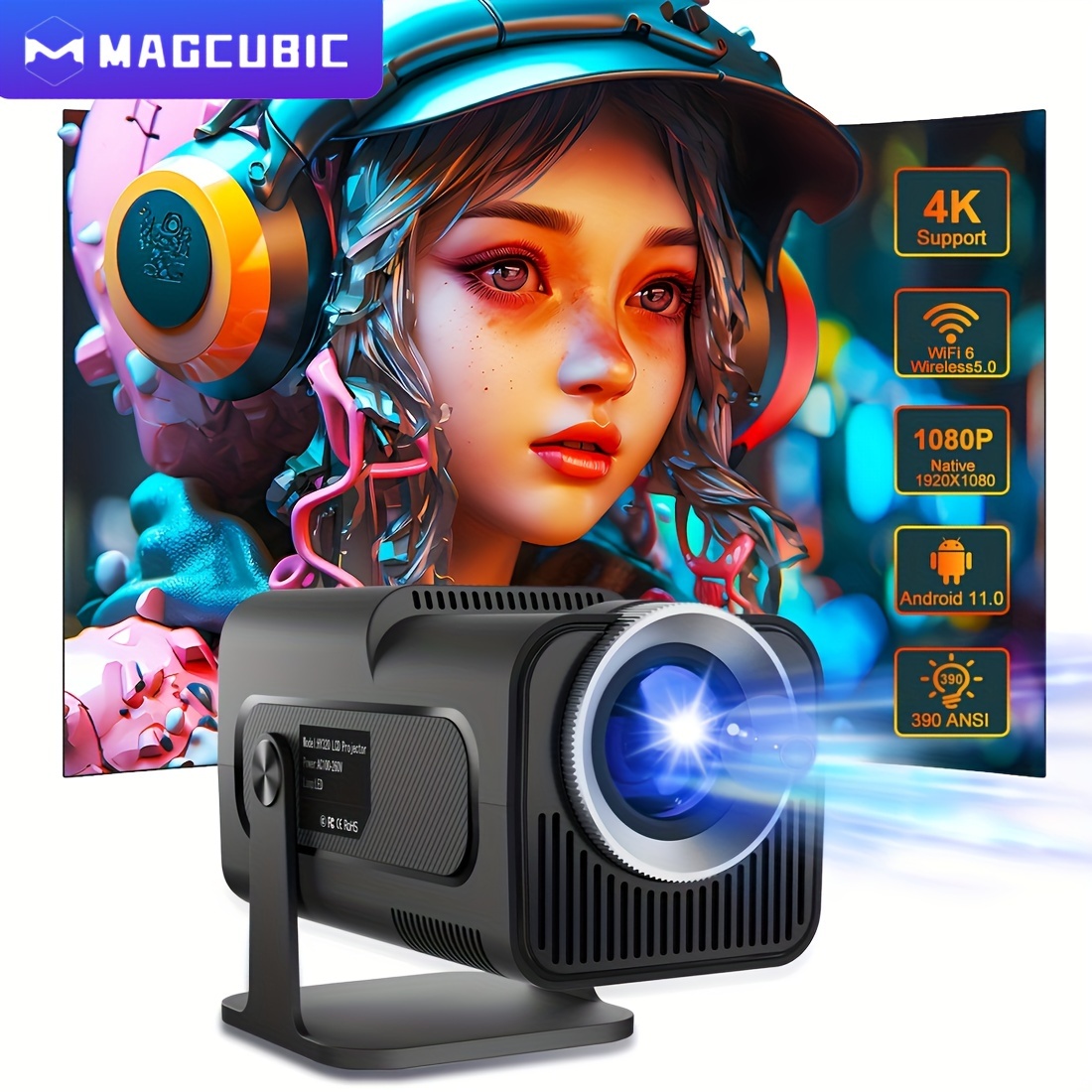 

Magcubic 4k Native 1080p Android 11 Projector Us Plug 390ansi Hy320 Dual Wifi6 Bt5.0 Cinema Outdoor Portable Projetor Upgrated Hy300