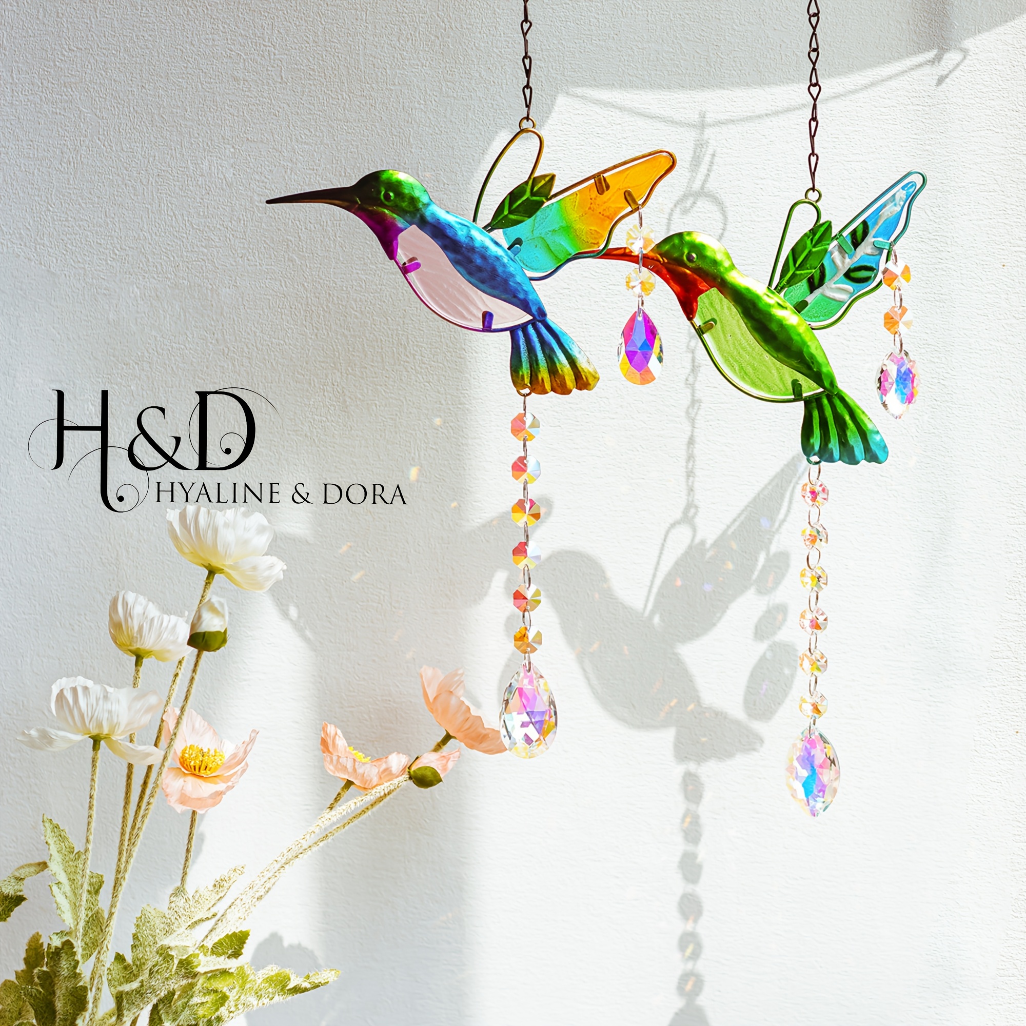 

H&d & 2pcs Stained Glass Window Hanging Hummingbird Suncatchers Crystal Prism Suncatcher For Outdoor Home Garden Party Decoration