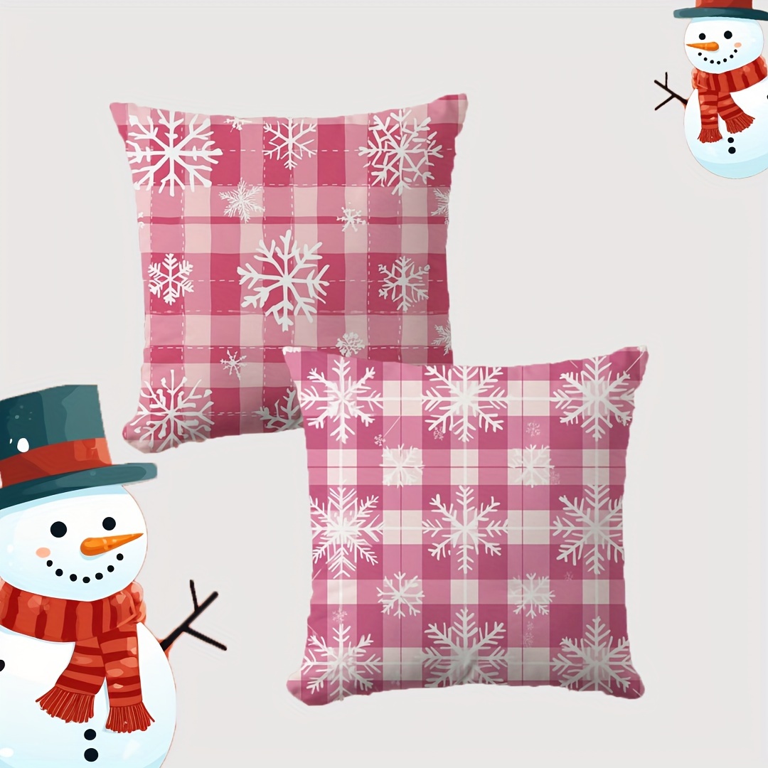 

2pcs Pink Throw Pillow Covers - Christmas Decor | Soft Polyester, Zip Closure | Ideal For Sofa & Outdoor