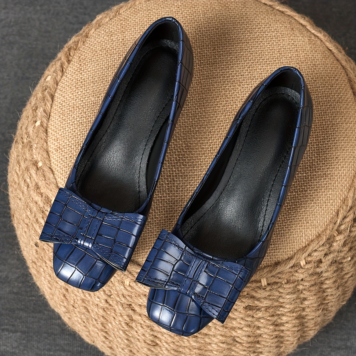 women's fashionable square toe block heel pumps navy blue Temu