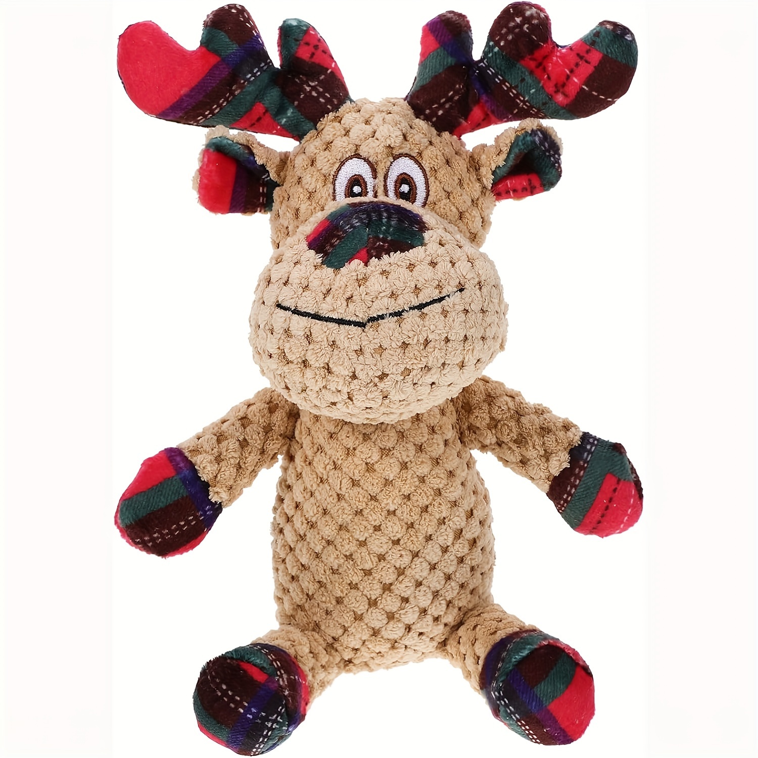 

Plush Reindeer Dog Toy With Accents And , Cute Squeaky Toy For Pets, All Breed Sizes, No Battery Needed - Christmas Moose Squeak Toy For Dogs