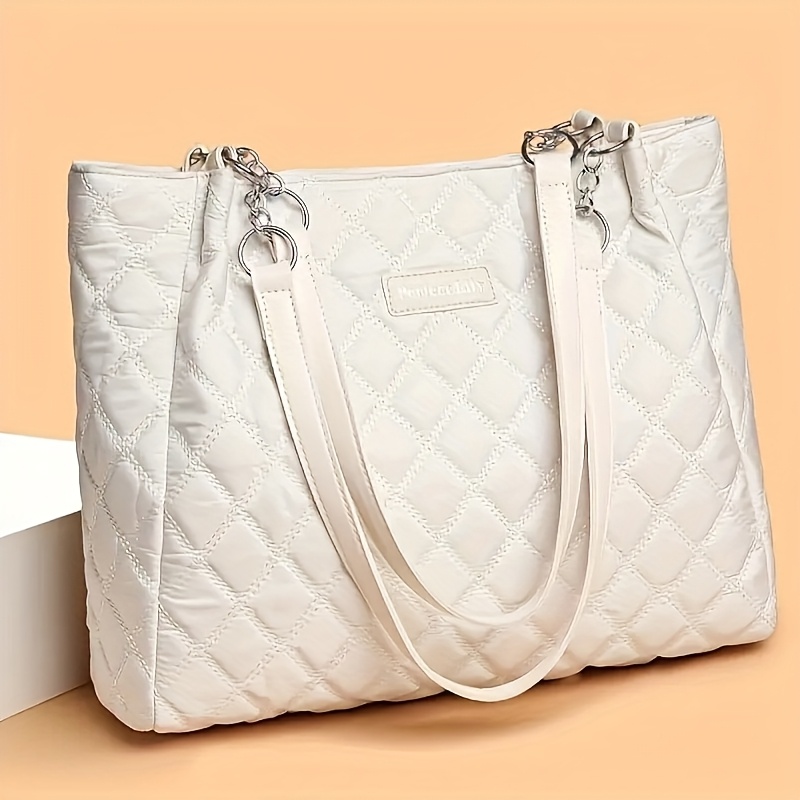 New Metal Chain Strap Embellished Quilted Shoulder Bag Storage Bag Tote Bag