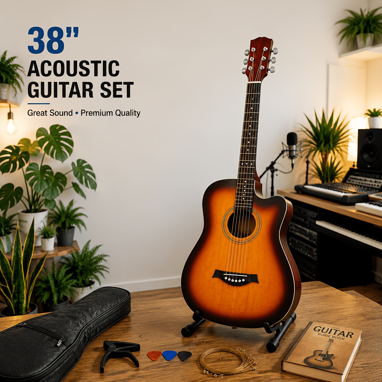 Full-Size 38-inch Wood Acoustic Guitar with Gig Ba...