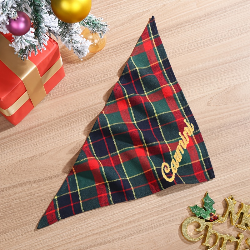 TEMU Personalized Dog Bib With Name/text - Plaid Scarf & Saliva Towel Suitable For Breed Dogs, Christmas Party Decoration, - Spill, Pet Apparel Gift