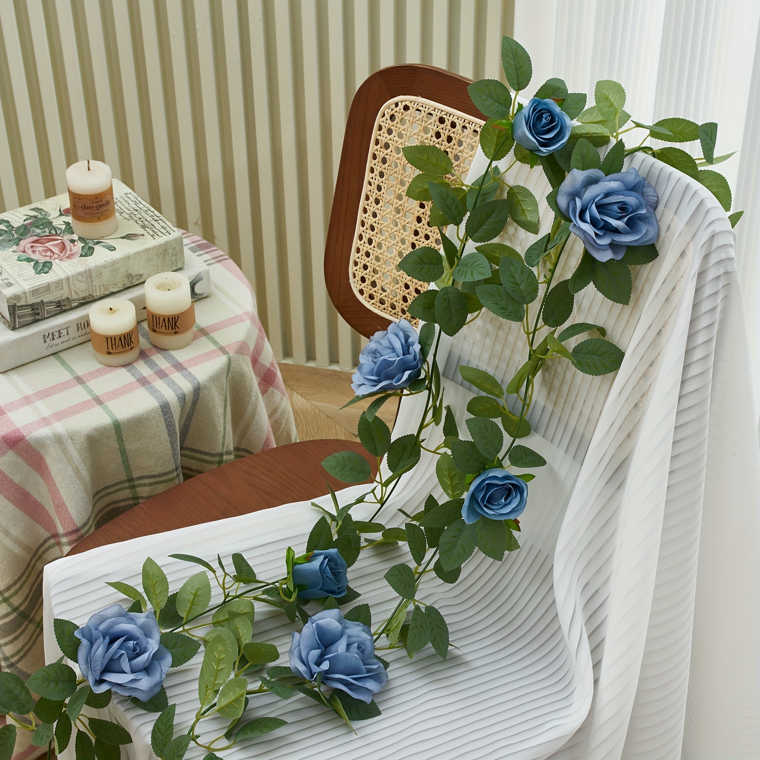 

Blue Rose Garland: Festive Fabric Flowers For Home Decor