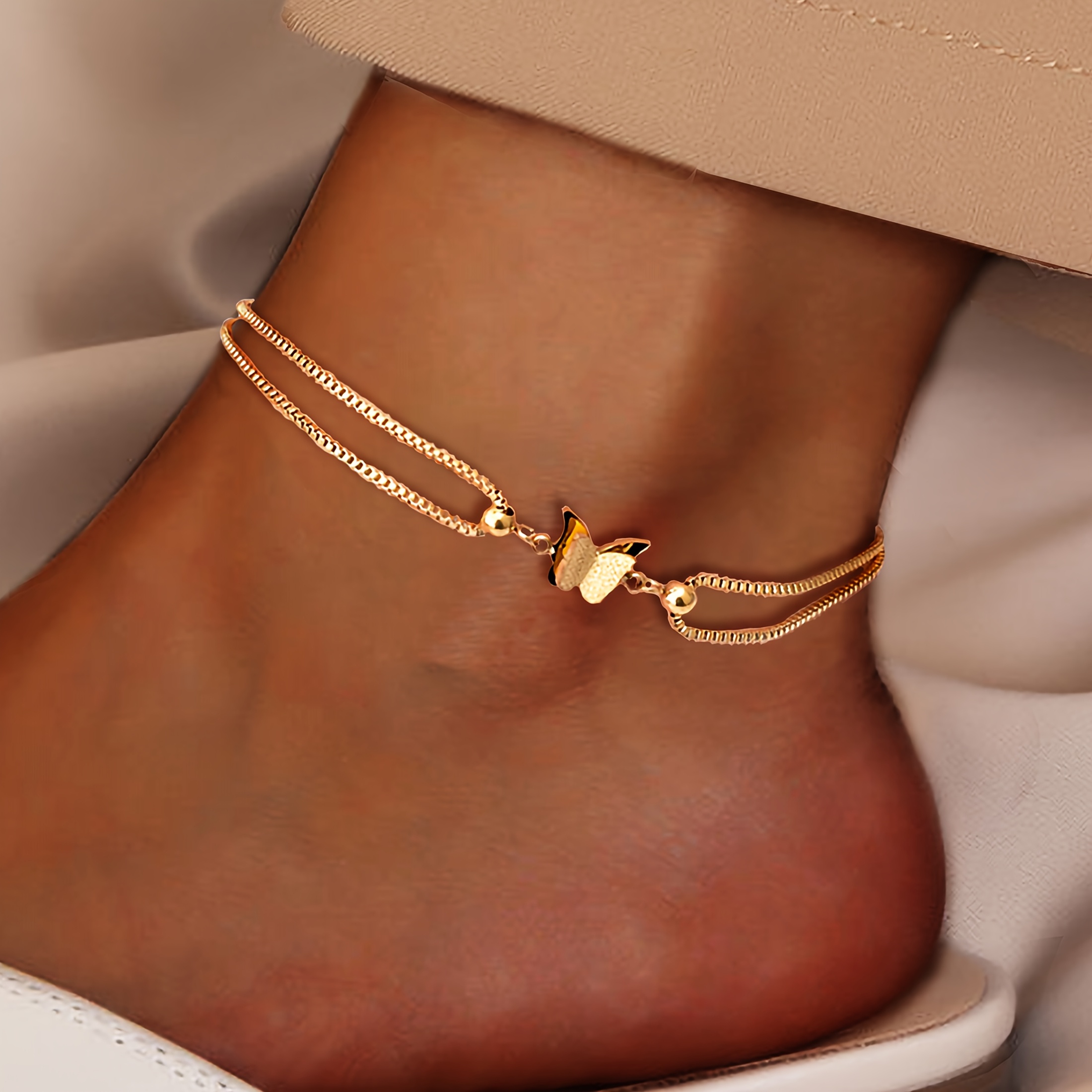 single pack womens fashion ankle chain with double layer   decoration classic stylish design in golden and silvery hypoallergenic stainless steel suitable for daily shopping or parties Product details 1