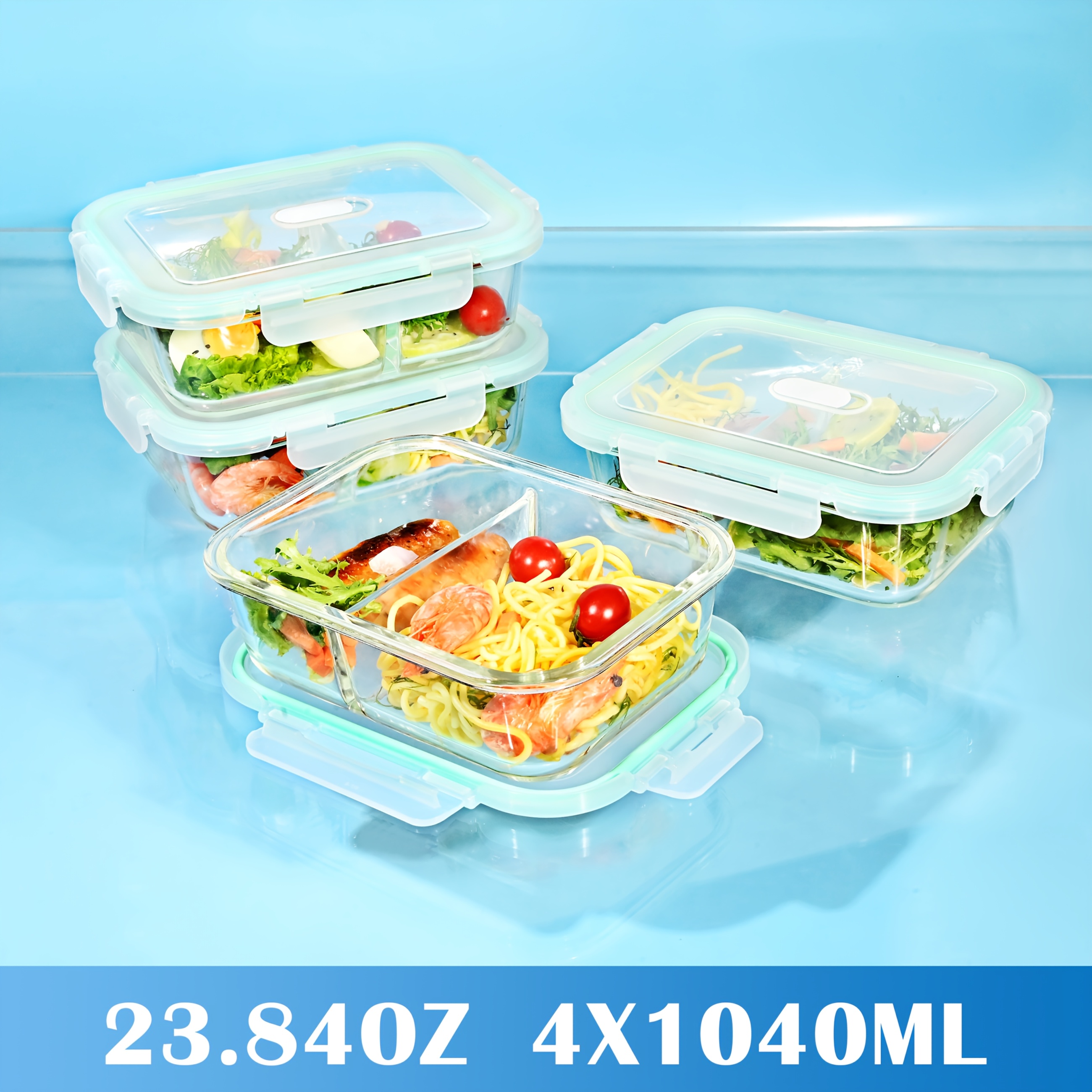 TEMU Set Of 4 High Borosilicate Glass Food Storage Containers With Lids, Each Holding 1040ml. Stackable, Airtight Meal Prep Boxes Are Perfect For
