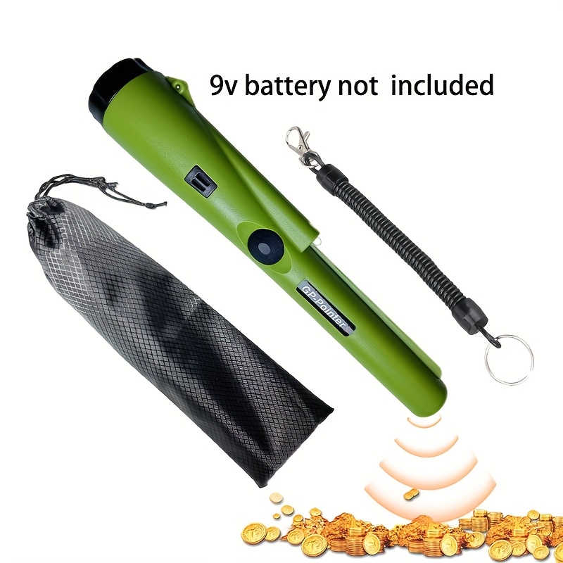 Detector de metales con puntero, búsqueda de 360° para oro y tesoros, indicador LED y vibración con zumbador, batería de 9V NO INCLUIDA