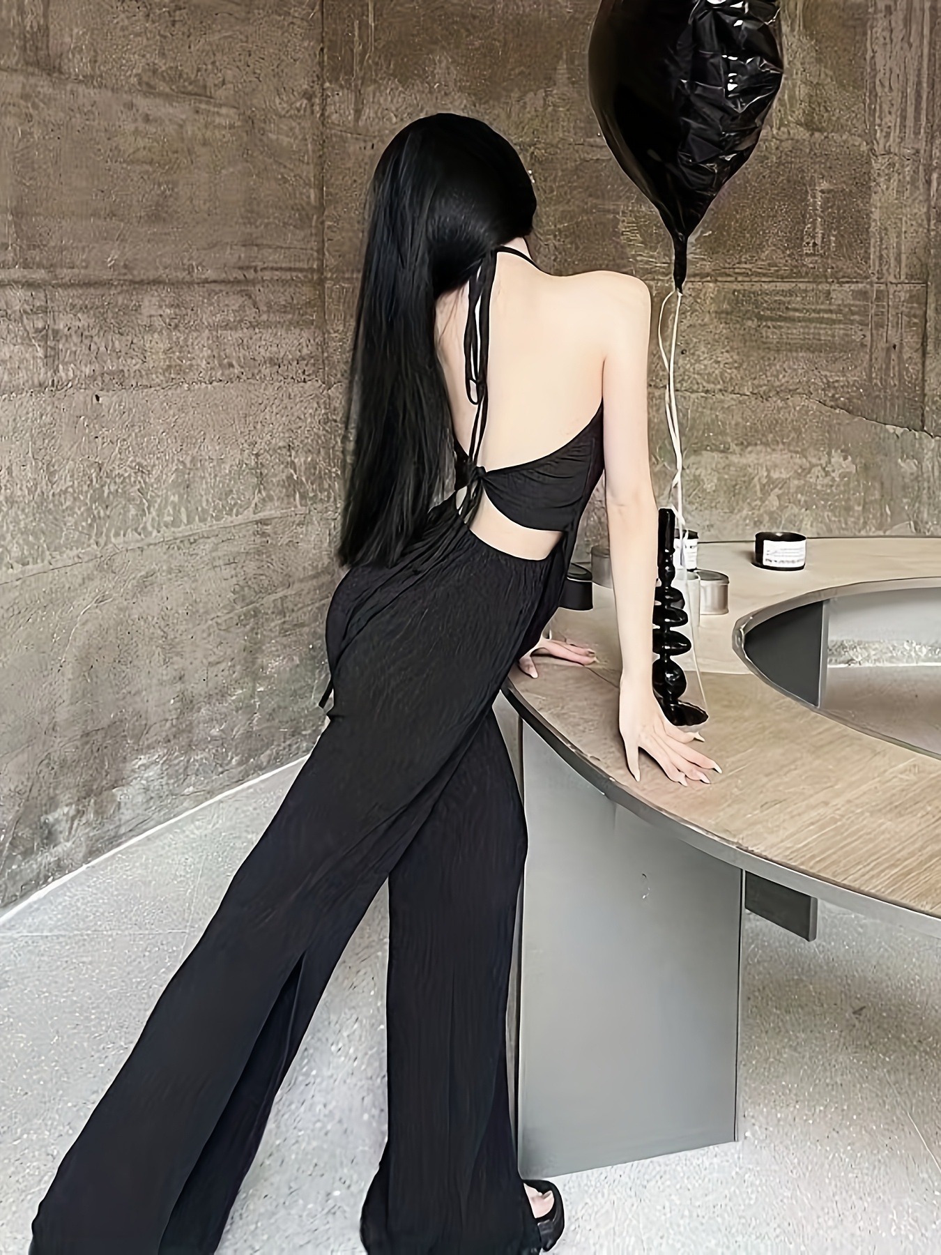 chic spring/summer two piece set women black high stretch Temu - Main Image