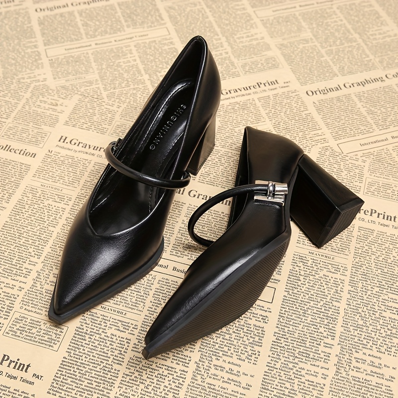 women's elegant loafers pointed toe chunky heel Temu Malaysia