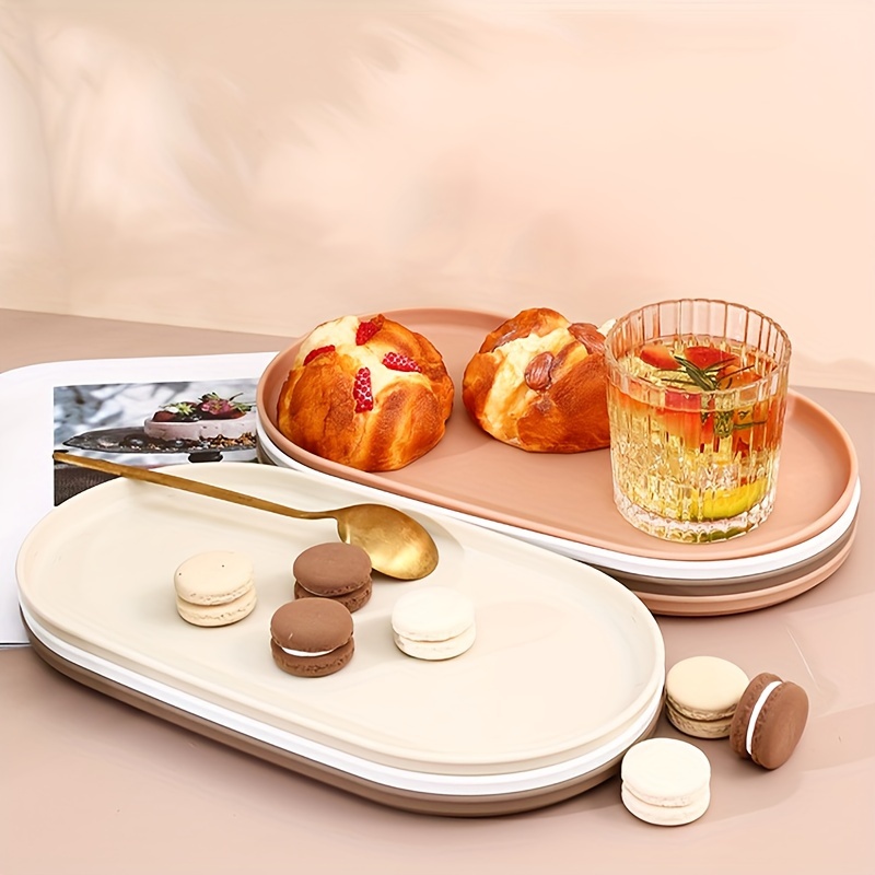 

2-piece Oval Pp Plastic Serving Trays - Versatile For Desserts, Snacks & Breakfast - Ideal For Home, Restaurant, And Cafe Use