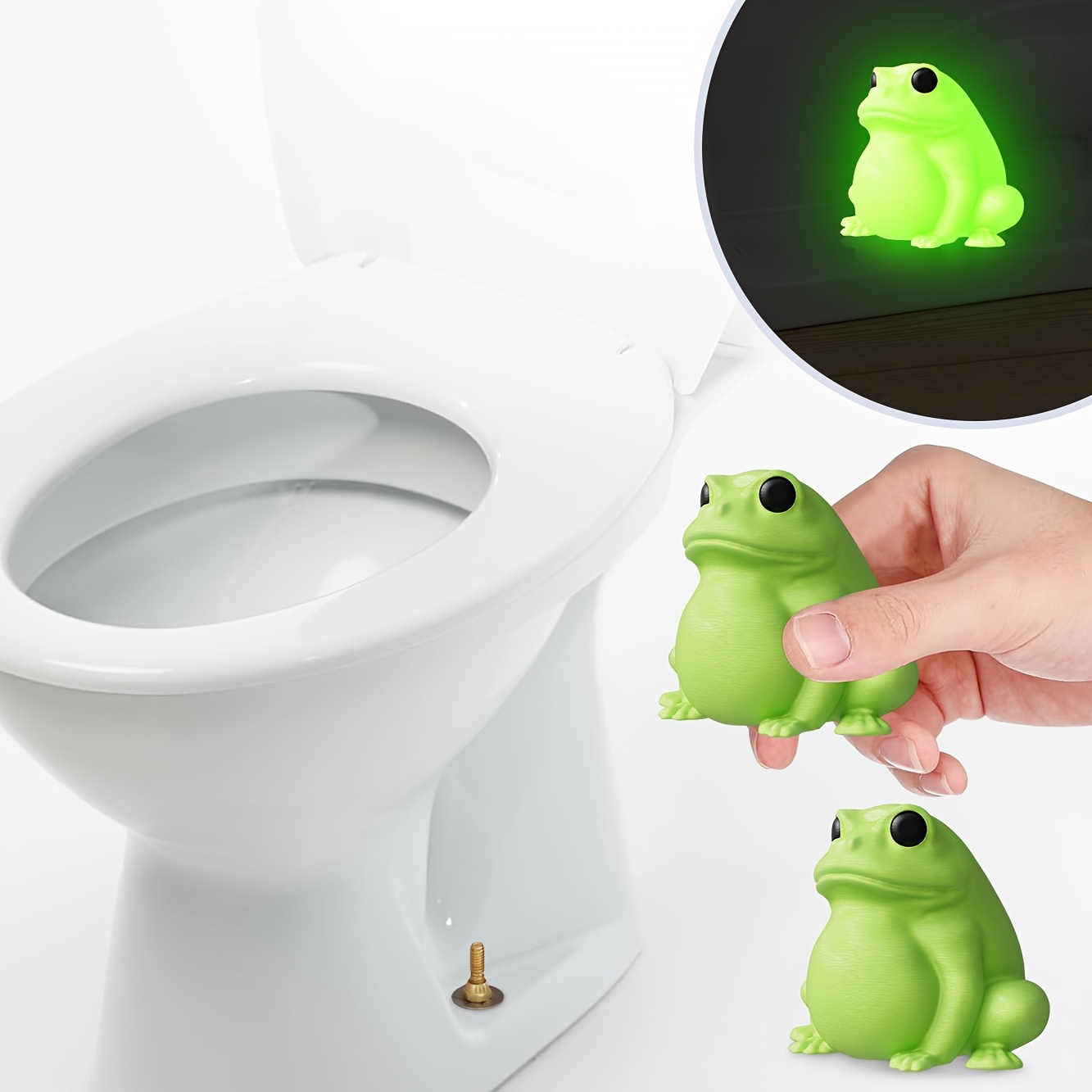 TEMU 2pcs Mennty -the-dark Frog Toilet Bolt Covers - Decorative Plastic Screw Caps For Toilet, Rv, And Outdoor Use, With Light, Toilet Accessories, Humorous Decor, Durable Construction