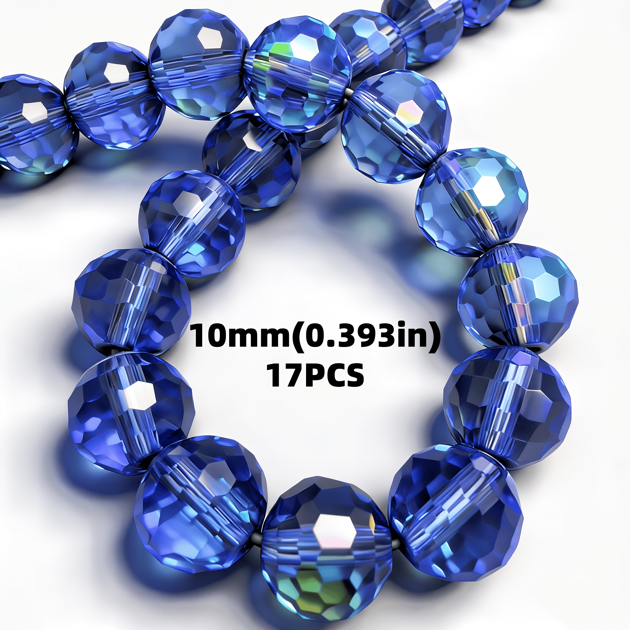 TEMU Premium Decorative Beads, 10mm , Set Of 17pcs, 96- , Exquisite Multi- Round Ball, Ultra-sparkly High-gloss Glass Beads, Made High-end Luxury