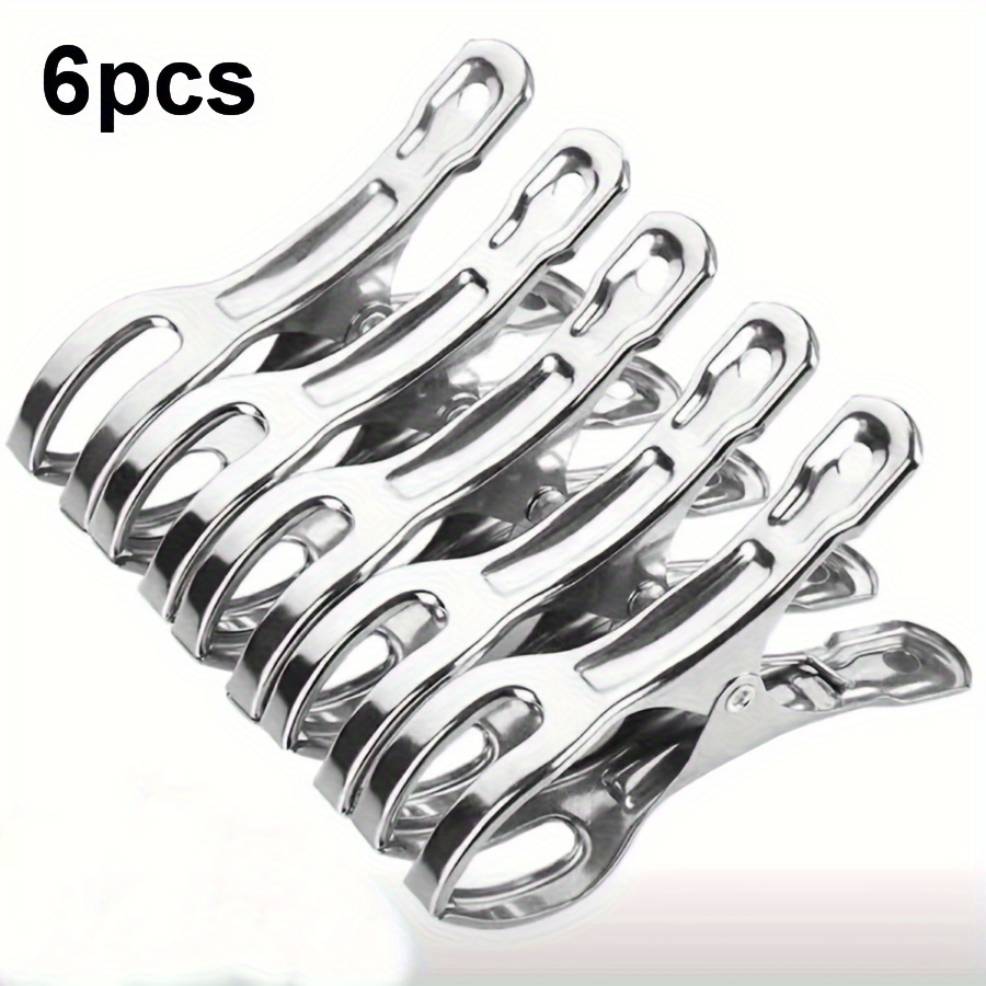 

6-pack Stainless Steel Clips, Multipurpose Spring Clamps, Heavy-duty Clothes Pegs For Indoor & Outdoor Use, Windproof Hanging Pins For Quilts & Laundry