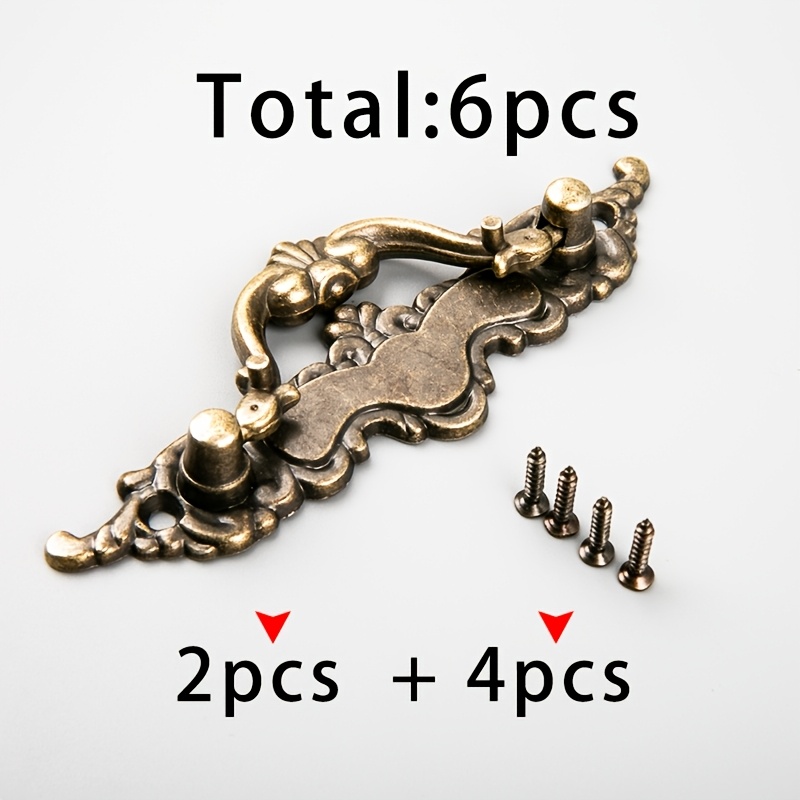 TEMU 2pcs Copper-colored Bar Pull Handles And 4pcs 3x12 Copper-colored Pull Screws Total 6pcs, European Carved Active Handles, Wooden Box Jewelry Box