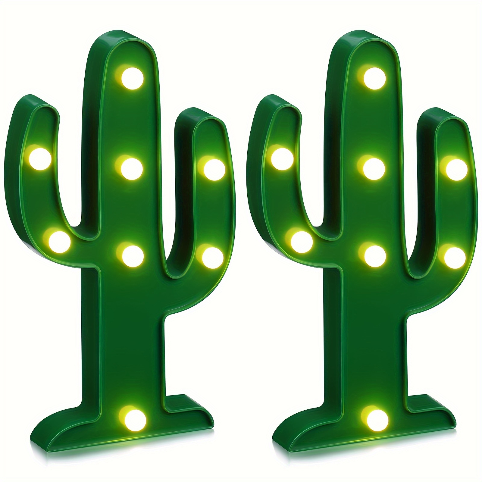 

2pcs Led Cactus Night Lights, Green Plastic Cactus Decor With , Wall Mountable, Battery Operated For Home & Party, Festive Mexican Table Decoration