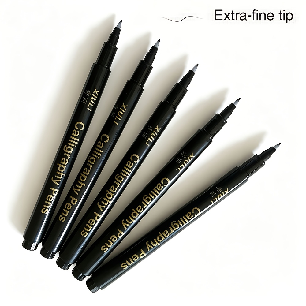 TEMU Lot de 5 pinceaux-stylo à à pointe extra fine (5 pièces adaptées aux débutants) avec têtes de pinceau et pointe en plastique - Stylos pour