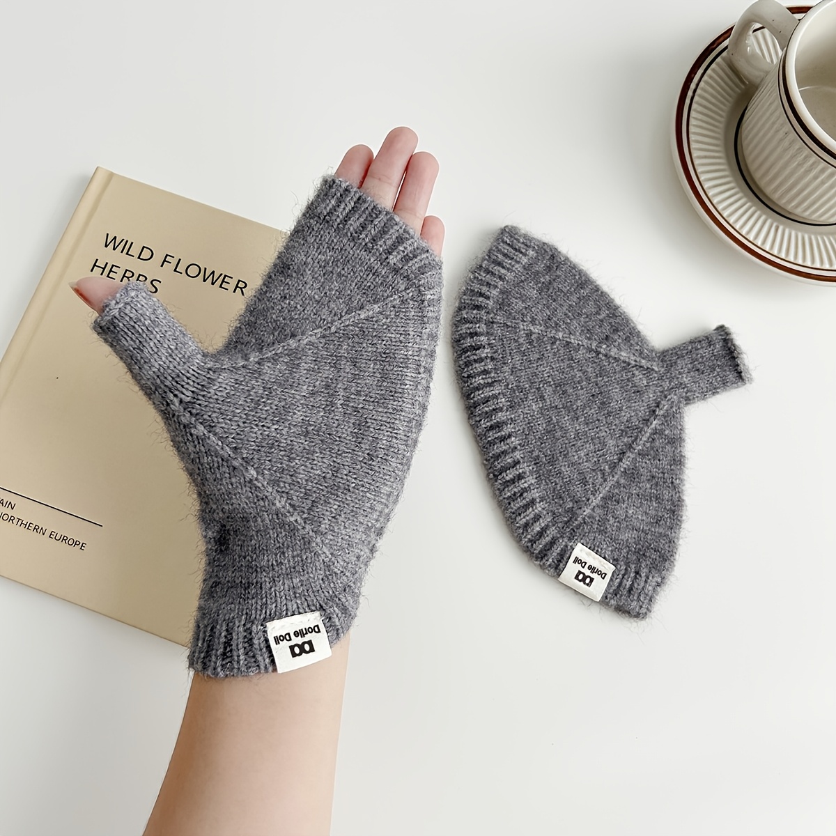 E-shop 1 Paar - Herbst-Winter Koreanische Handschuhe | Dicke, warme Touchscreen-Handschuhe mit Halbfinger-Design, Preppy-Stil, elastische Passform,