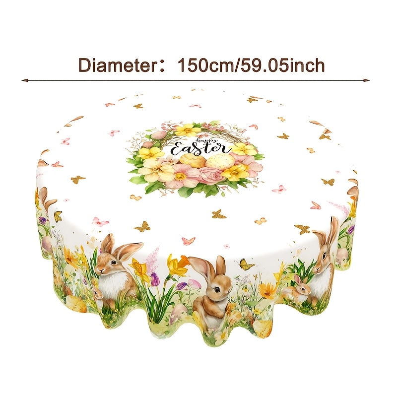 E-shop ., Tischdecke - Rechteckige/Runde Tischdecke im Frühlingsmotiv mit lebendigen Blumenkranz-Designs, festliche Frühlings-Sommer-Party-Zubehör,