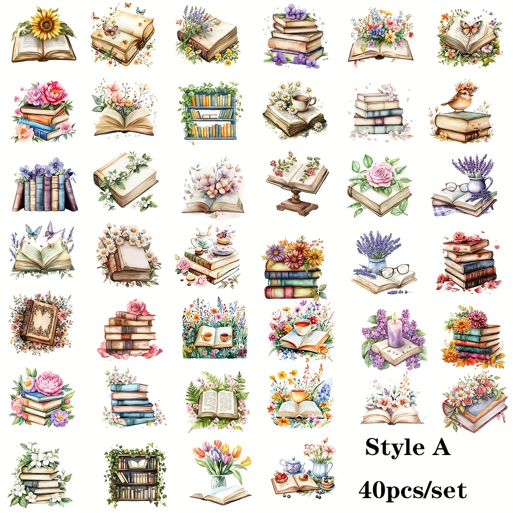 40pcs/set Vintage Flower Book Stickers - High Quality Diy Decorative Stickers For Journals, Scrapbooks, And Notebooks