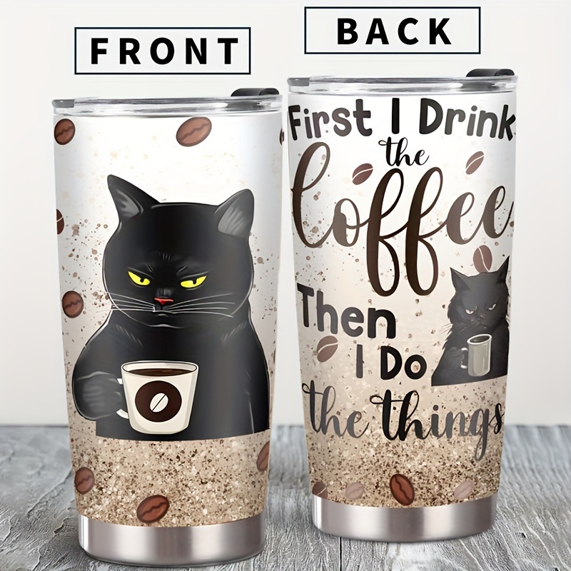 

1pc 20oz Durable Shatterproof Insulated Tumbler With Black Cat Design, Stainless Steel Double-wall Vacuum Travel Mug, Spill-proof For Hot And Cold Beverages