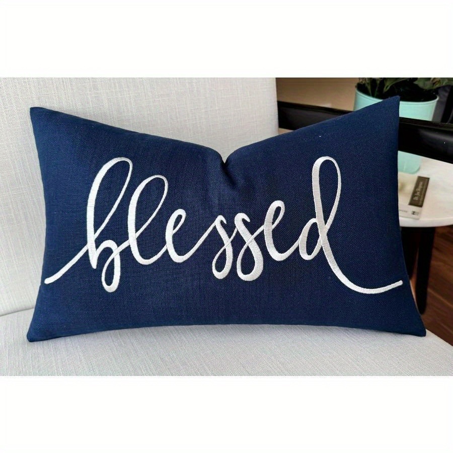 TEMU DECOR Housse d'oreiller lumbar décorative bénie - Idéale pour chambre à coucher, salon, canapé, décoration de nouveau - 12X20 pouces, Bleu